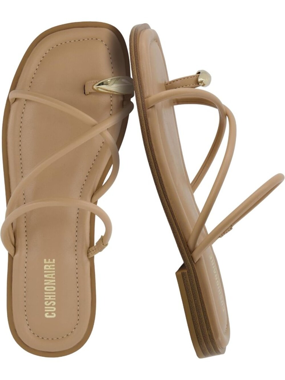 Women's Tan Venue Strappy Toe-Loop Memory Foam Comfort Slide Flat Sandal Shoes